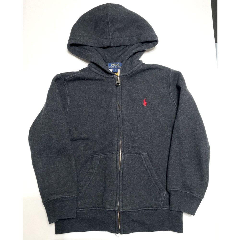 Polo Ralph Lauren Boys Hoodie Jacket Dark Gray Embroidered Pony Full Zip Size 6